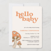 Uitnodiging voor paddenstoelBaby shower | Oranje e (Voorkant)