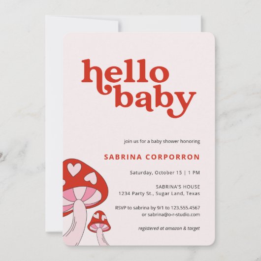 Uitnodiging voor paddenstoelBaby shower | Rood en  (Voorkant)