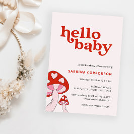 Uitnodiging voor paddenstoelBaby shower | Rood en