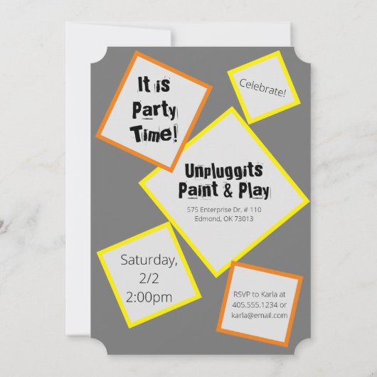 Uitnodiging voor Paint and Play Kunstfeestje (Achterkant)