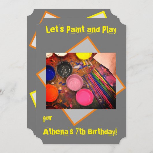 Uitnodiging voor Paint and Play Kunstfeestje (Voorkant / Achterkant)
