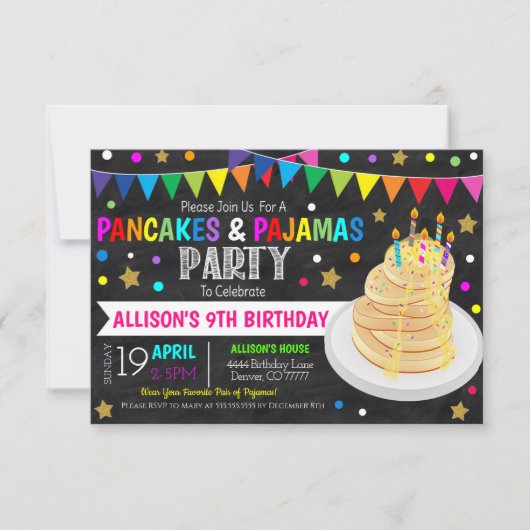 Uitnodiging voor pannenkoeken en pyjama's (Voorkant)