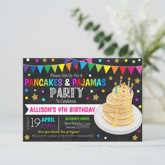 Uitnodiging voor pannenkoeken en pyjama's (Staand voorkant)