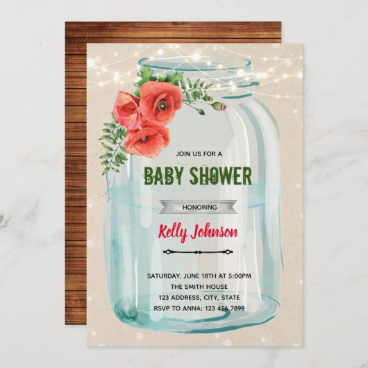 Uitnodiging voor papaverbloem-douche (Voorkant / Achterkant)