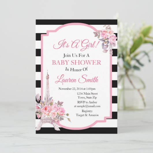 Uitnodiging voor Paris Baby Shower Eiffeltoren (Staand voorkant)