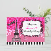 Uitnodiging voor Paris Eiffel Tower in heet roze m (Staand voorkant)