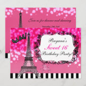 Uitnodiging voor Paris Eiffel Tower in heet roze m (Voorkant / Achterkant)