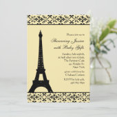 Uitnodiging voor parisiaans geel Baby shower (Staand voorkant)