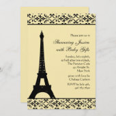 Uitnodiging voor parisiaans geel Baby shower (Voorkant / Achterkant)