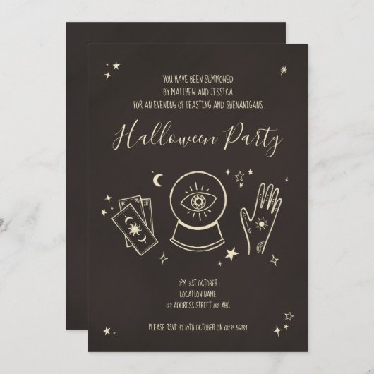 Uitnodiging voor partij van Palmistry Halloween (Voorkant / Achterkant)
