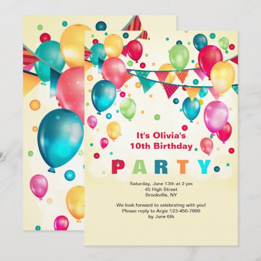 Uitnodiging voor partijballonnen (Voorkant / Achterkant)