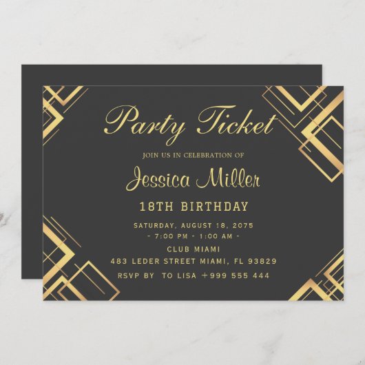 Uitnodiging voor partytickets (Voorkant / Achterkant)