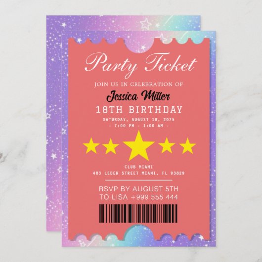 Uitnodiging voor partytickets (Voorkant / Achterkant)