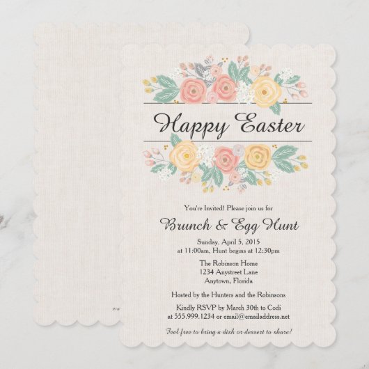 Uitnodiging voor Pasen, Brunch, Easter Egg Hunt Ui (Voorkant / Achterkant)