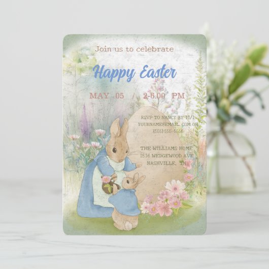 uitnodiging voor Pasen met Peter Rabbit (Staand voorkant)