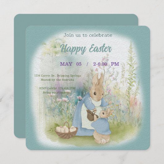 uitnodiging voor Pasen met Peter Rabbit (Voorkant / Achterkant)