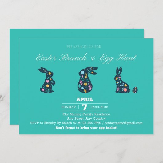 Uitnodiging voor Pasenfeest Pasen Brunch & Eierenj (Voorkant / Achterkant)