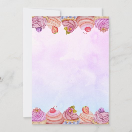 Uitnodiging voor Pastel Cupcake Bruisfeest (Achterkant)