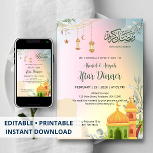 Uitnodiging voor Pastel Gradiënt Moskee Iftar-dine