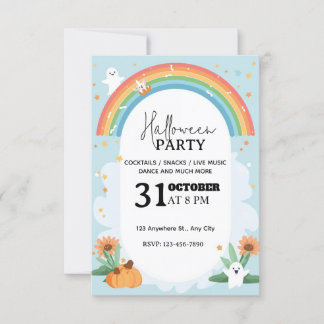 Uitnodiging voor Pastel Regenboog Halloweenfeest B