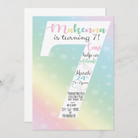 Uitnodiging voor pastelverjaardag (Voorkant / Achterkant)