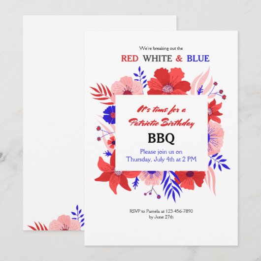 Uitnodiging voor patriottische BBQ-partij (Voorkant / Achterkant)