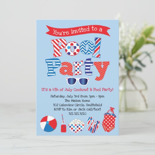 Uitnodiging voor patriottische pool - rood-wit bla (Staand voorkant)