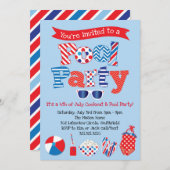 Uitnodiging voor patriottische pool - rood-wit bla (Voorkant / Achterkant)