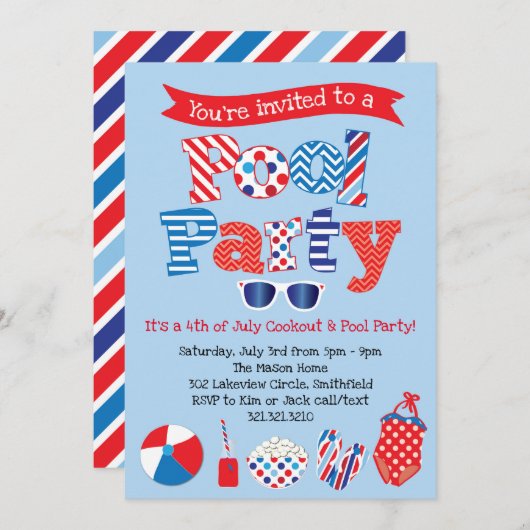 Uitnodiging voor patriottische pool - rood-wit bla (Voorkant / Achterkant)