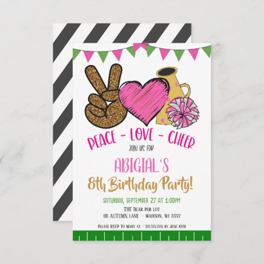 Uitnodiging voor Peace Love Cheer Party (Voorkant / Achterkant)