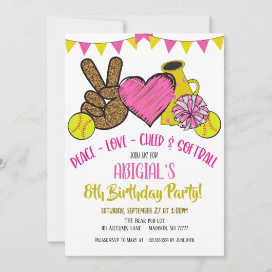 Uitnodiging voor Peace Love Cheer Party (Voorkant)