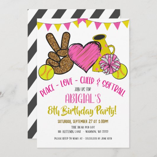 Uitnodiging voor Peace Love Cheer Party (Voorkant / Achterkant)