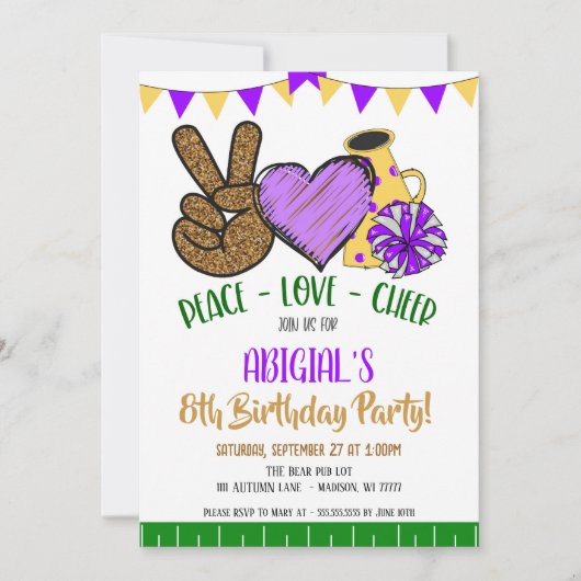 Uitnodiging voor Peace Love Cheer Party (Voorkant)