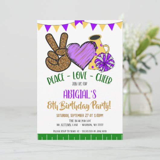 Uitnodiging voor Peace Love Cheer Party (Staand voorkant)