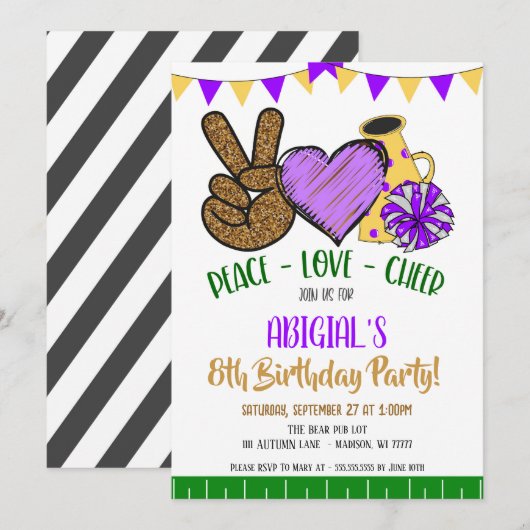 Uitnodiging voor Peace Love Cheer Party (Voorkant / Achterkant)