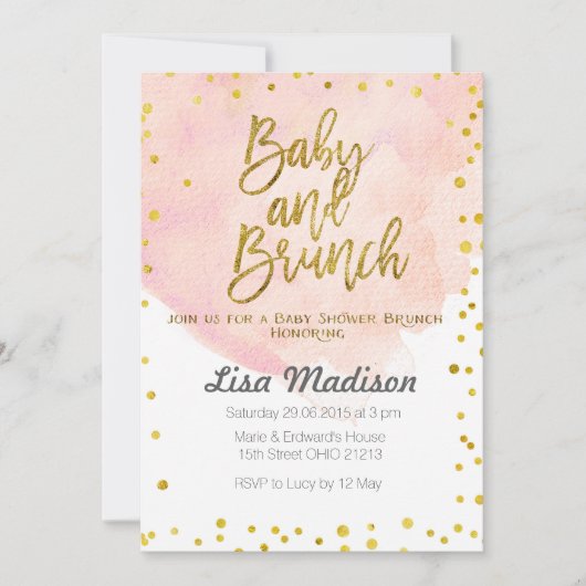 Uitnodiging voor Peach Baby shower Brunch (Voorkant)
