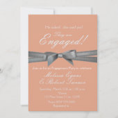 Uitnodiging voor Peach & Silver Bow Engagement Par (Voorkant)