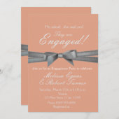 Uitnodiging voor Peach & Silver Bow Engagement Par (Voorkant / Achterkant)