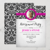 Uitnodiging voor pensioen Foto - Hot Pink Black Wh (Voorkant / Achterkant)