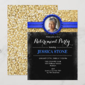 Uitnodiging voor pensioen met foto - Royal Blue Go (Voorkant / Achterkant)