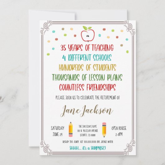 Uitnodiging voor pensioen van leraar (Voorkant)