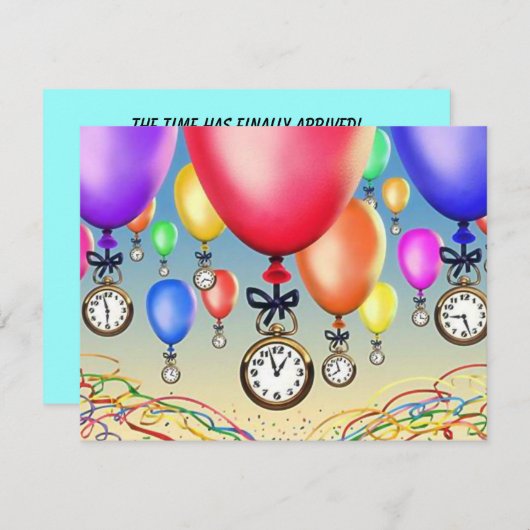 UITNODIGING VOOR PENSIOENFEEST ~ BALLONNEN & HORLO (Voorkant / Achterkant)