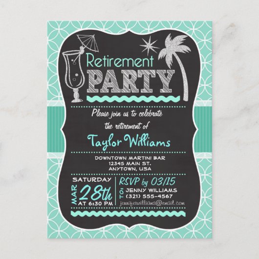 Uitnodiging voor pensioenfeest op Aqua Pattern Briefkaart (Voorkant)