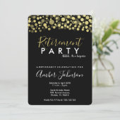 Uitnodiging voor Pensioenfeest, zwart en goud (Staand voorkant)