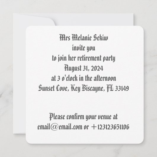 Uitnodiging voor pensioenpartij (Achterkant)