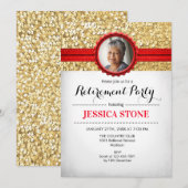 Uitnodiging voor pensionering met foto - rood goud (Voorkant / Achterkant)