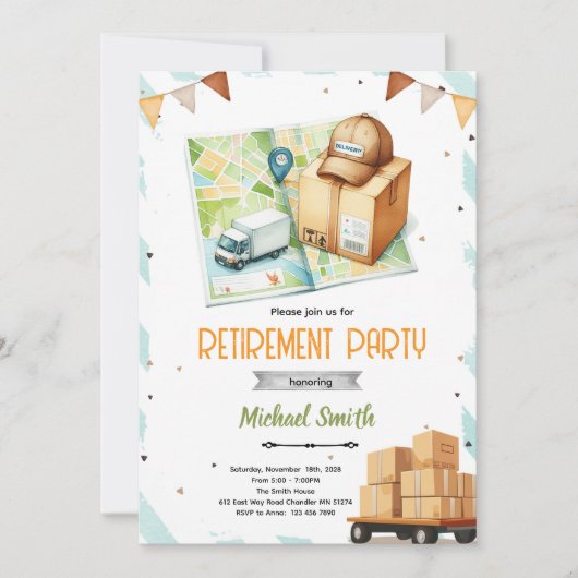 Uitnodiging voor pensionering van bezorger (Voorkant)