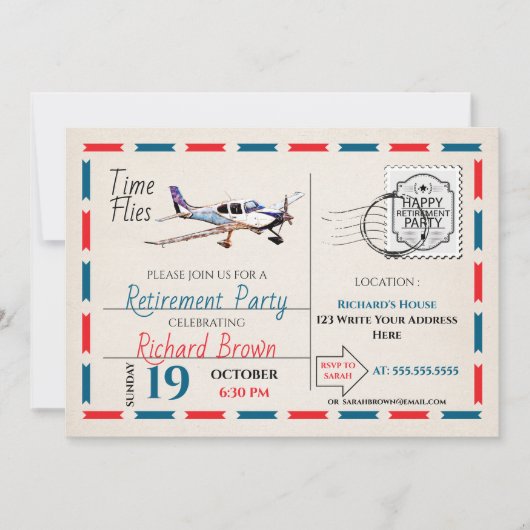 Uitnodiging voor pensionering - Vliegtuig 2 (Voorkant)