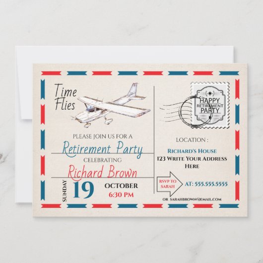 Uitnodiging voor pensionering - Vliegtuig 3 (Voorkant)