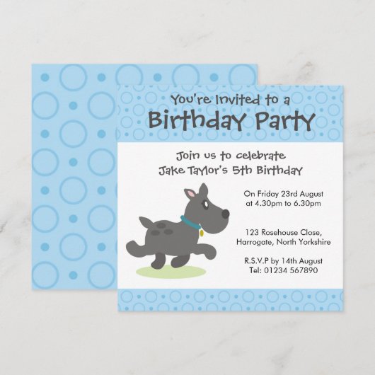 Uitnodiging voor persoonlijk gebruik - Zwarte hond (Voorkant / Achterkant)